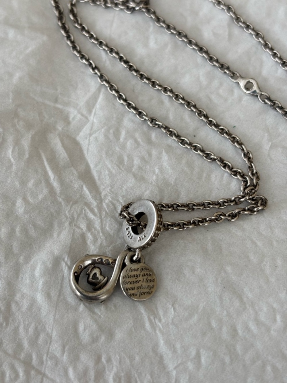 Alex and Ani .925 Silver Mom Charm Necklace with Pink Crystal Accents 18 in - Picture 5 of 5